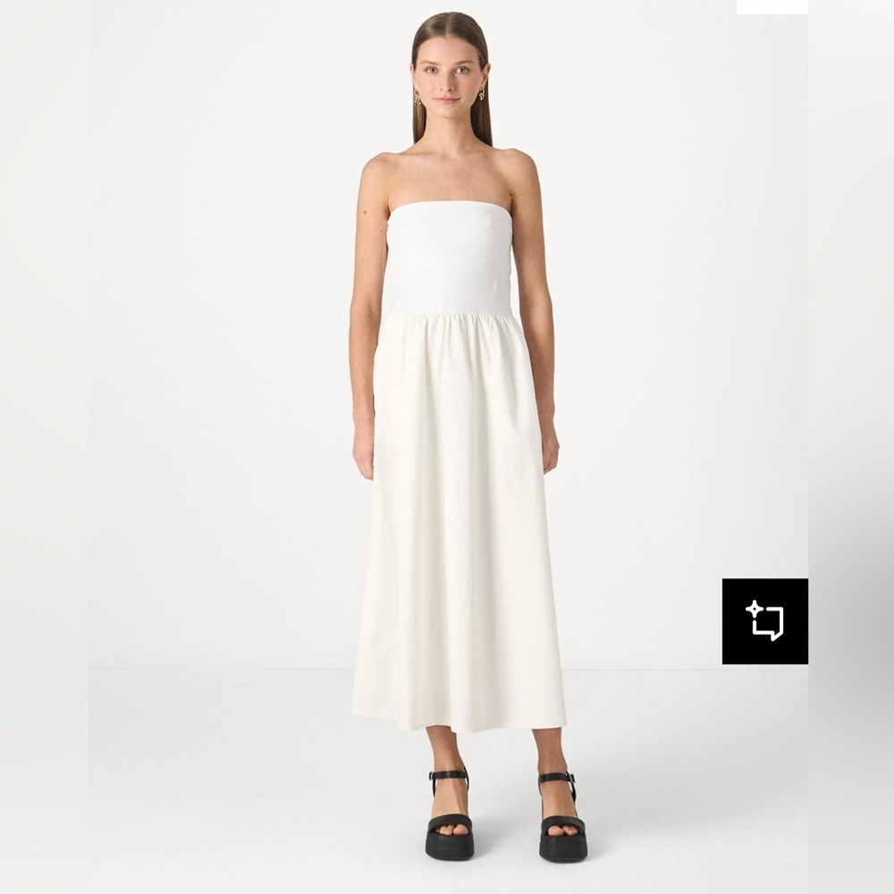 GAP Strapless Two-Tone Midi Dress in White and Cream